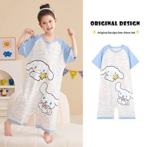 miiow | Pure Cotton Cat Girl Childrens Sleepwear Short Sleeve Romper Suit Cartoon Little Girl Home Clothes Breathable Comfortable