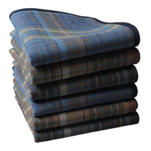 6Pcs Plaid High-density Business Style Mens Pure Cotton Handkerchief Thin Water-absorbing Sweat-wiping Hand Towel Portable 40cm