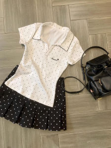 เสื้อยืดคอโปโลแขนสั้นทรงสลิมฟิตสำหรับผู้หญิงในช่วงฤดูร้อน เสื้อผ้าทำงานสไตล์เกาหลี ลายดอกไม้พิมพ์ลาย เส้นใยผสมคอตตอน