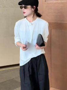 Áo Thun Nữ Tay Dài Dáng Rộng Thời Trang Xuân Mới Về Áo Sơ Mi Cotton Màu Trơn Đơn Giản Đa Năng Thường Ngày Áo Chui Đầu Cổ Tròn