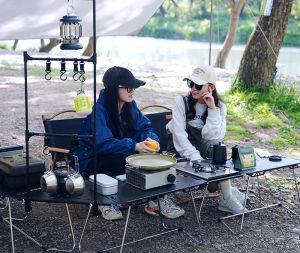 IGT Camping lightweight tactical table outdoor blackened aluminum alloy folding table portable picnic storage rack dining table camp table Triangle plate square connecting plate accessories