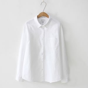 plus Size Womens Long Sleeves Shirt Plus Size Ladies Spring & Fall K-style Pure Cotton Oxford Fabric Underwear White Blouse 100.00kg
