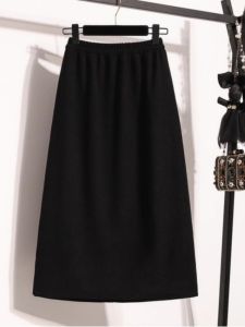กระโปรงทรงเอเอวสูงสีดำยาวปานกลางสำหรับผู้หญิง ฤดูใบไม้ร่วง ไซส์ใหญ่ สไตล์เกาหลี กระโปรงทรงเอเอวสูง ทรงเอ