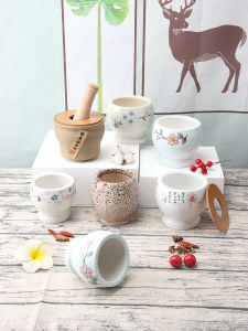 Natural Stone Garlic Crusher Premium Bone China Traditional Style Medicine Grinding Pot Kitchen Cooking Tools Garlic Smasher