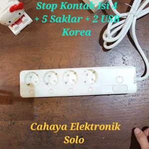 Stop Kontak isi 4 Lubang Korea JinHeung 2 USB port Saklar Colokan Extension Cable Kabel 18 Meter Steker Arde kaki 2 dua