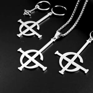Stainless Steel Jewelry Set Ghost BC Rock Band Pendant Necklace The Band Ghost Ghoul Chain Necklaces Fashion Earring Ring Collar