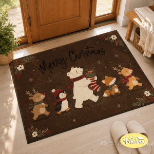 VIKAMA Cute Christmas Penguin Doormat Stain-Resistant and Non-Slip Entryway Rug Front Door Decorative Doormat Home Decor