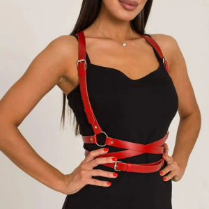 Punk Gothic Black PU Adjustable Studded Body Harness For Women Decor Accessory For Rave Festival Club Halloween Cosplay Outfit
