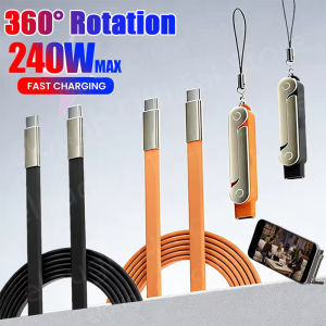 3-IN-1 240W USB Type C Fast Charging Cable with Foldable Stand / 360° Rotation Phone Stand Charger Cable / Adjustable Silicone Type C To Type C Data Cable