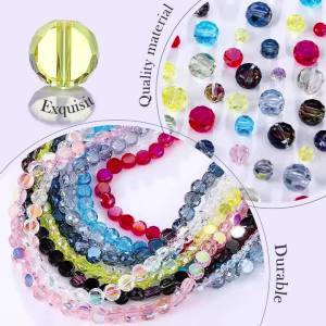 Flat Round Glass Beads Transparent Faceted Glass Spacers Colorful Coin Beads Crystal Loose Beads for Jewelry Making DIY Bracelet