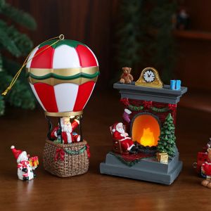 Christmas Resin Ornament Christmas Glowing Fireplace Hot Air Balloon Night Light Christmas Gift Gift Decoration Ornament