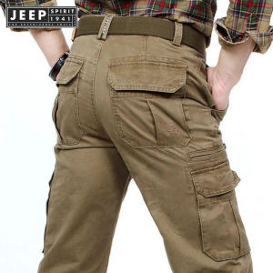 Jeep Spirit 1941 estd dáng rộng cho Nam Túi lớn Jumpsuit Quần Túi Hộp thể thao ngoài trời chạy bộ đai eo đàn hồi quần làm việc giản dị cotton nguyên chất