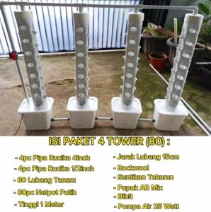 Paket 4 Tower Pipa Hidroponik Vertikal Vertikultur 80 - 136 Lubang Tanam