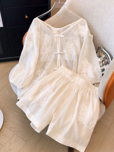 New Chinese Style Ice Silk Shorts Set Women Summer Fashion plus Size Concealing Three Piece Set Attractively Slimming And Meat Covering