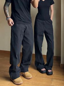 American High Street Spring New Cotton Heavy Duty Logging Pants Loose Black Straight Heavy Duty Workwear Trousers for Men