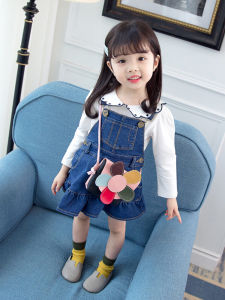 ชุดเดรสเด็กผู้หญิงสไตล์เจ้าหญิง กระโปรงยีนส์ฤดูใบไม้ผลิและฤดูใบไม้ร่วง เดรสเด็กผู้หญิง ชุดกระโปรงสองชิ้น