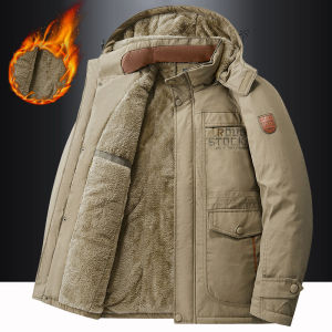 Middle-Aged and Elderly Shell Jacket Fall and Winter Outdoor Mens Fleece-lined Thickened Dad Heattech Detachable Hat Cotton-Padded Coat Outwear plus Size Cotton Jacket