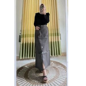 Viona Skirt Rok span kancing wanita panjang katun combat street /rok span model terbaru kancing/span rok belah