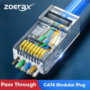 ZoeRax CAT6a Cat6 CAT5e Pass Through RJ45 Modular Plug Network Connectors UTP/STP 1.1/1.2mm Hole End for Ethernet Cable
