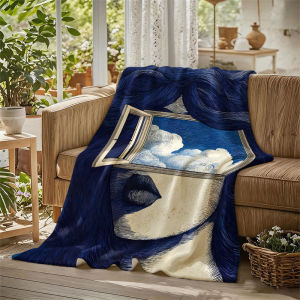 BILIBILI | Chăn Lông Cừu Màu Xanh Dương Surreal Window Lips 100% Polyester Chất Liệu Lông San Hô Phong Cách Hiện Đại Dùng Cho Ghế Sofa Văn Phòng Giường Ngủ Du Lịch Cắm Trại Sử Dụng Được Quanh Năm.