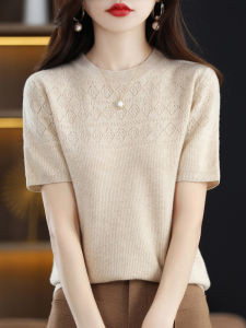 Summer Short Sleeve Lightweight Perforated Knit T-shirt