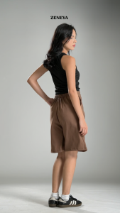 Zeneya Ladies Korean High Waist Trouser Shorts – Casual Tailored Bermuda Shorts for Women Minimalist Timeless Style