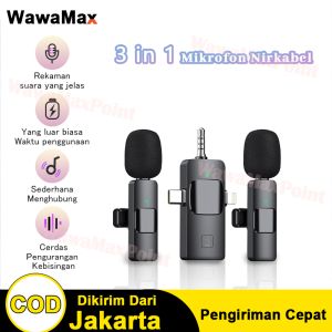 3 in1 Mikrofon Nirkabel Untuk IPhone & Type-C &3.5mm Nirkabel Lavalier Mikrofon 2.4G Dengan Siaran Langsung Mic Profesional Clip on Mic Profesional Klip