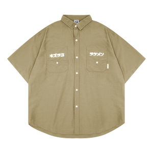 Summer Japanese Retro Dark Blue Short Sleeve Shirt Female Cityboy Trendy Loose Half Sleeve Work Clothes Shirt Thin