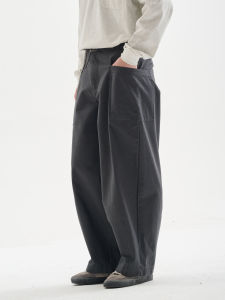 กางเกงขายาวทรงตรงเอวกลางผ้าฝ้ายแท้ทรงหลวมสไตล์ย้อนยุคพร้อมกระเป๋าและเชือกผูกเอวดีไซน์ญี่ปุ่นสำหรับฤดูใบไม้ผลิและฤดูใบไม้ร่วง