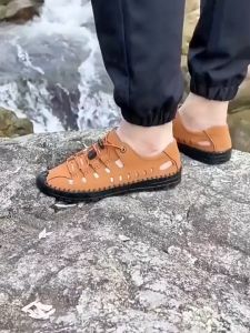 ALVIN Sandals for men Luxury Men Genuine Leather Sandals Summer Beach Leather Shoes Size 39-44#8852