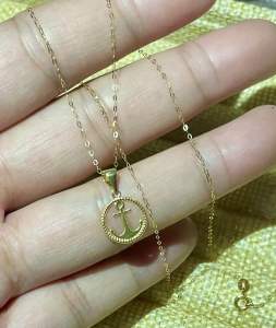 PAWNABLE 18K Saudi Gold Fine Tauco Chain(thin) with 18K MINI Circle Anchor Pendant(SMALL)✨