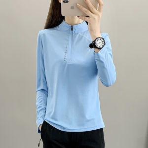 Outdoor Quick-Dry Clothes Womens Long Sleeve Spring & Fall Thin Hiking Tops Stand Collar Half Zip Quick-Dry Clothes Hiking Breathable T-shirt