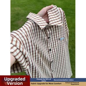 Dachshund Embroidery Check Short Sleeve Shirt Mens Casual