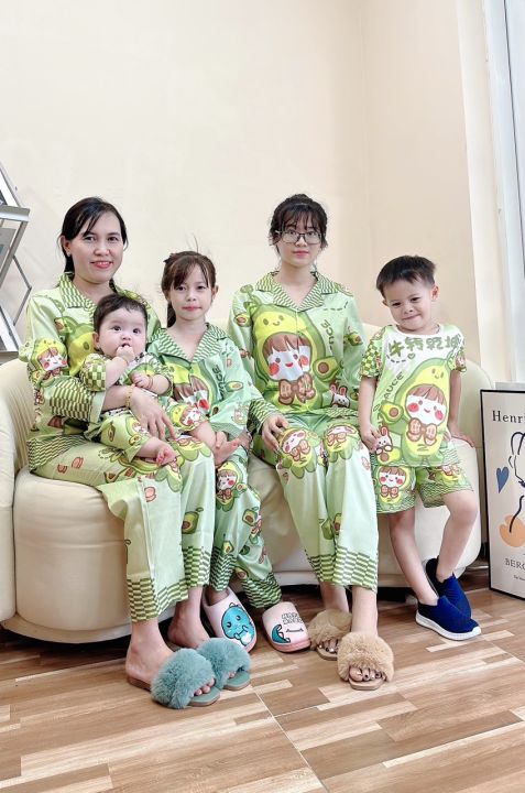 Đồ bộ lụa xước cao cấp cho bé 🛑 Đồ bộ pijama quần dài mẹ và bé chất lụa ...