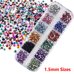 3000Pcs Colorful 1.5mm round Rhinestones Nail Crystals with Storage Case for DIY Nail Art Decorations