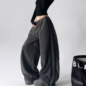 MUYUZI | Black Straight Leg Loose Fleece Lined Pants Winter