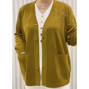 Áo Len Dệt Kim Dài Tay Cho Phụ Nữ Trung Niên Và Người Cao Tuổi Áo Khoác Ngoài Thường Ngày Phong Cách Hàn Quốc Có Nút Cài Cổ Chữ V