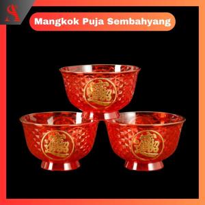 MANGKOK PUJA SEMBAHYANG MERAH PLASTIK BIJIAN
