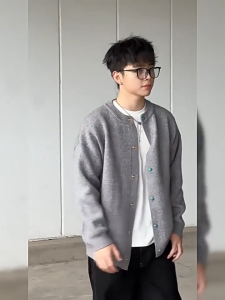 Button round neck sweater jacket trendy mens and womens autumn and winter loose couple knitted cardigan