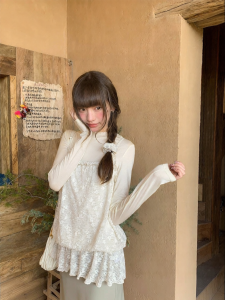 NIHAOKANONG | Bộ Quần Áo Knit Viền Ren với Chân Váy Ngắn và Camisole Dành cho Mùa Xuân