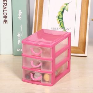 3 Layers Drawer type Mini translucent plastic Storage Box rose red