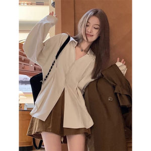 Stylish Striped Blue Shirt for Women Loose Fit With Button-up K-style Apparel for Spring and Autumn Slimming Effect Inner Wear