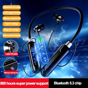 Headphone Bluetooth 5.3 Neckband Earphone Silikon Hifi Stereo Sports Headset Halter Waterproof Magnetic Earbuds dengan mic Mendukung kartu TF