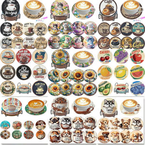8 Diamond Painting Coasters with Brackets DIY Coffee Cup Diamond Painting Coasters Suitable for Adults and Beginners