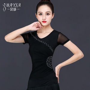 Baysa Latin Dance Practice Suit Womens Modern Dance Clothes Adult Spring Summer New National Standard Dance Costume Short Sleeve round Neck