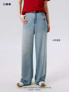 Lixiaowang plus Size Embroidered Denim Jeans Womens Casual Straight Leg Cotton Cool Feeling Loose Long Pants