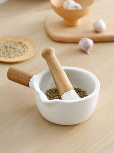 Manual Home Use Japanese Style Ceramic Garlic Grinder Coarse Ceramics Mortar Pestle for Grinding Garlic Chilli Paste Eggplant