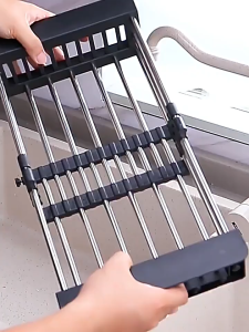 Adjustable Stainless Steel Sink Drain Basket Shelf Kitchen Dish Rack Drainer Tray Expandable Drying Rak Pengering Sinki 不锈钢伸缩沥水篮