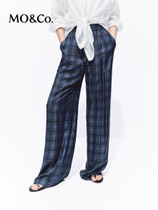 MO&Co. | Silk-like Material Loose-fitting Pants Drawstring Waist Full Length Wide Leg