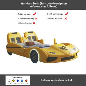 Childrens Car-like Bed Boys and Girls 1.5 Creative Solid Wood Cartoon with Guardrail Single Bed with Storage Organizer Leather Bed